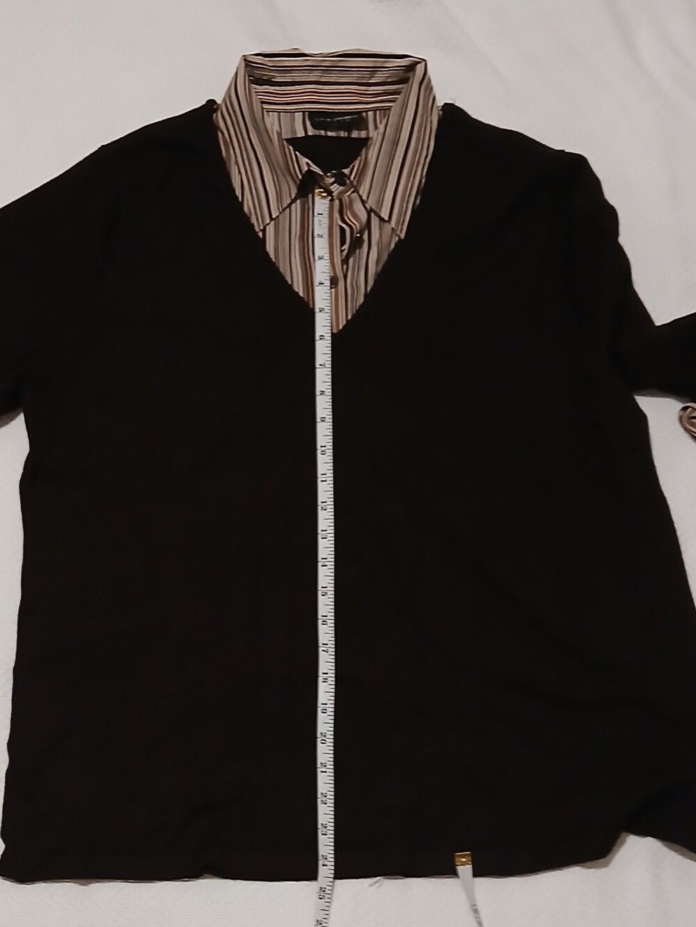 Lane Bryant Black Layered-Look Blazer with Striped Collar